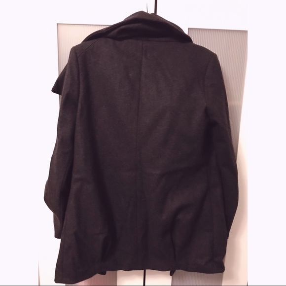 Dark Gray Charcoal Wool Blend Cowl Neck Coat - Picture 4 of 8